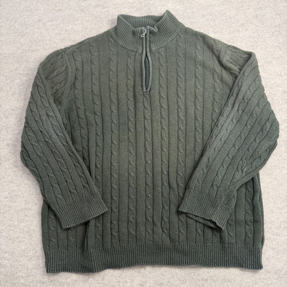 Croft & Barrow Mens XL Dark Green Cable Knit Quarter Zip Pullover Sweater